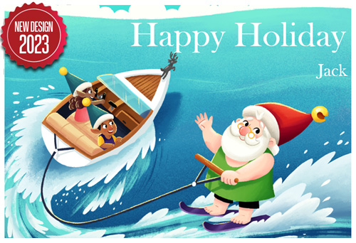 Santa skiing Postcard - Personalised Santa Postcard Background