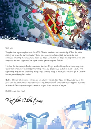 Santa flying around the village - Personalised Santa Letter Background