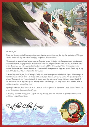 Elves sledging competition - Personalised Santa Letter Background